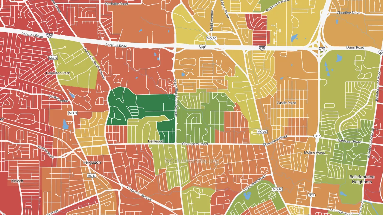 Dellwood, MO Map of Assault Rates