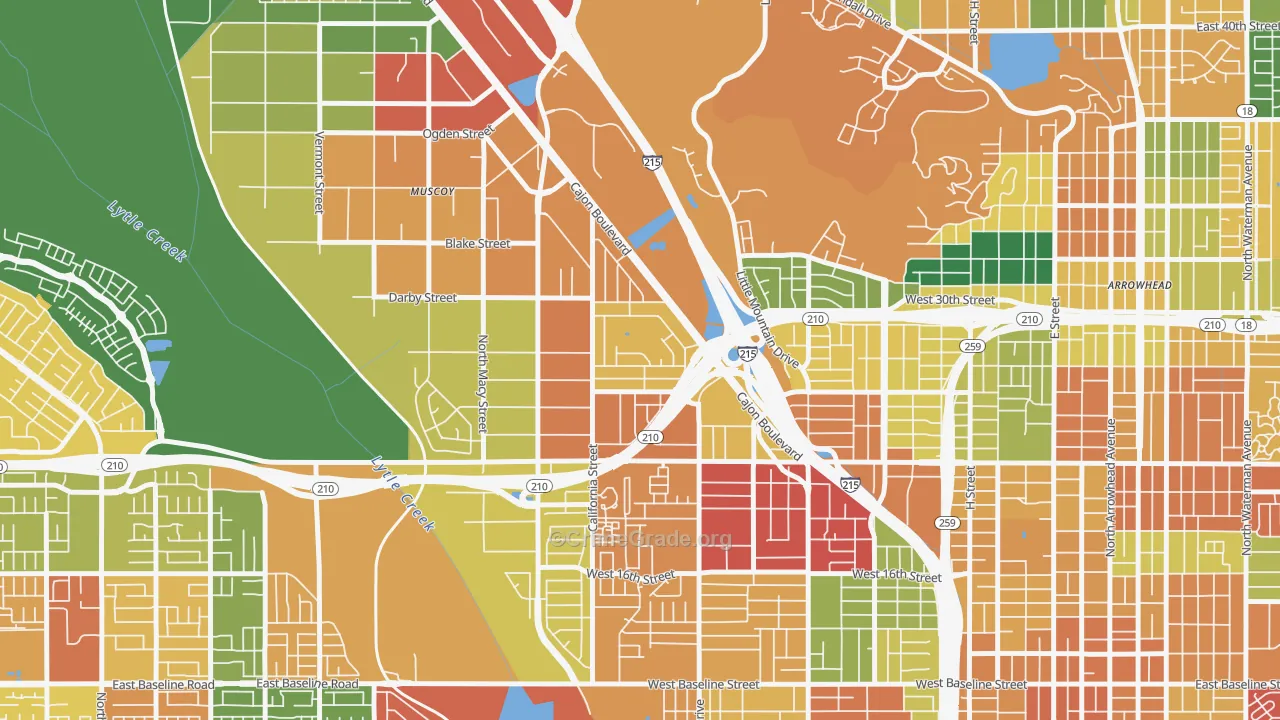 Delman, San Bernardino, CA Map of Assault Rates