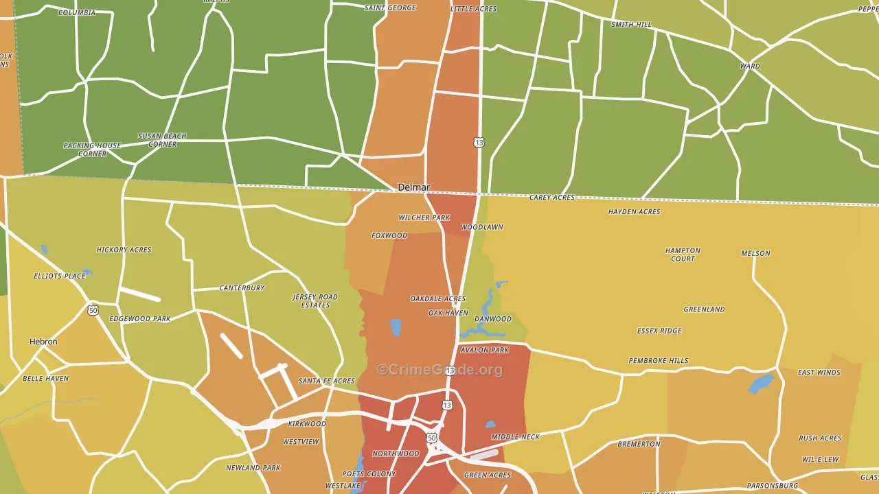 Delmar, MD Map of Assault Rates