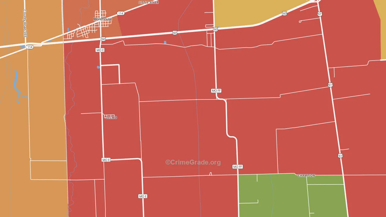 Delmo, MO Map of Assault Rates