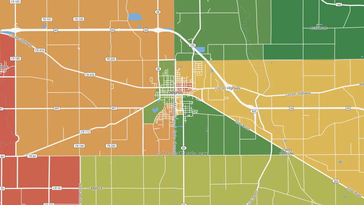 Delphos, OH Map of Assault Rates