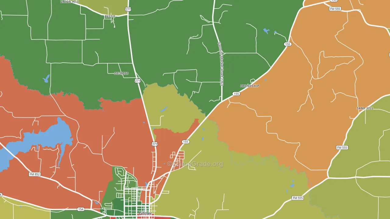Delrose, TX Map of Assault Rates