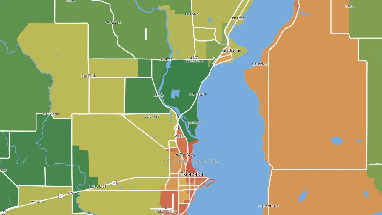 Delta County, MI Map of Assault Rates