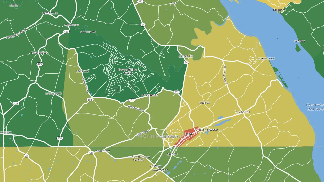 Delta, PA Map of Assault Rates