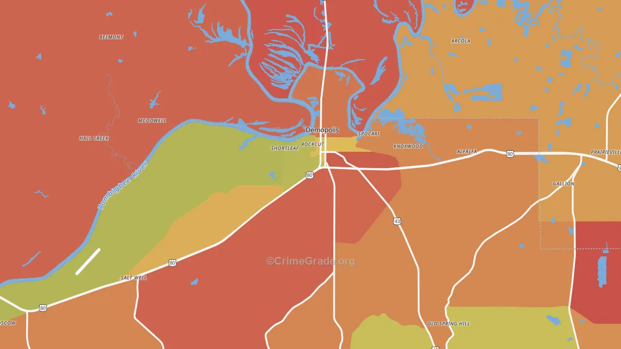 Demopolis, AL Map of Assault Rates
