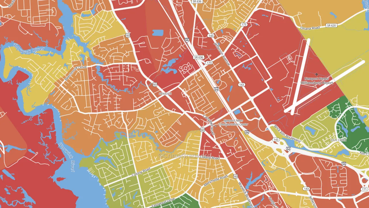 Denbigh, Newport News, VA Map of Assault Rates