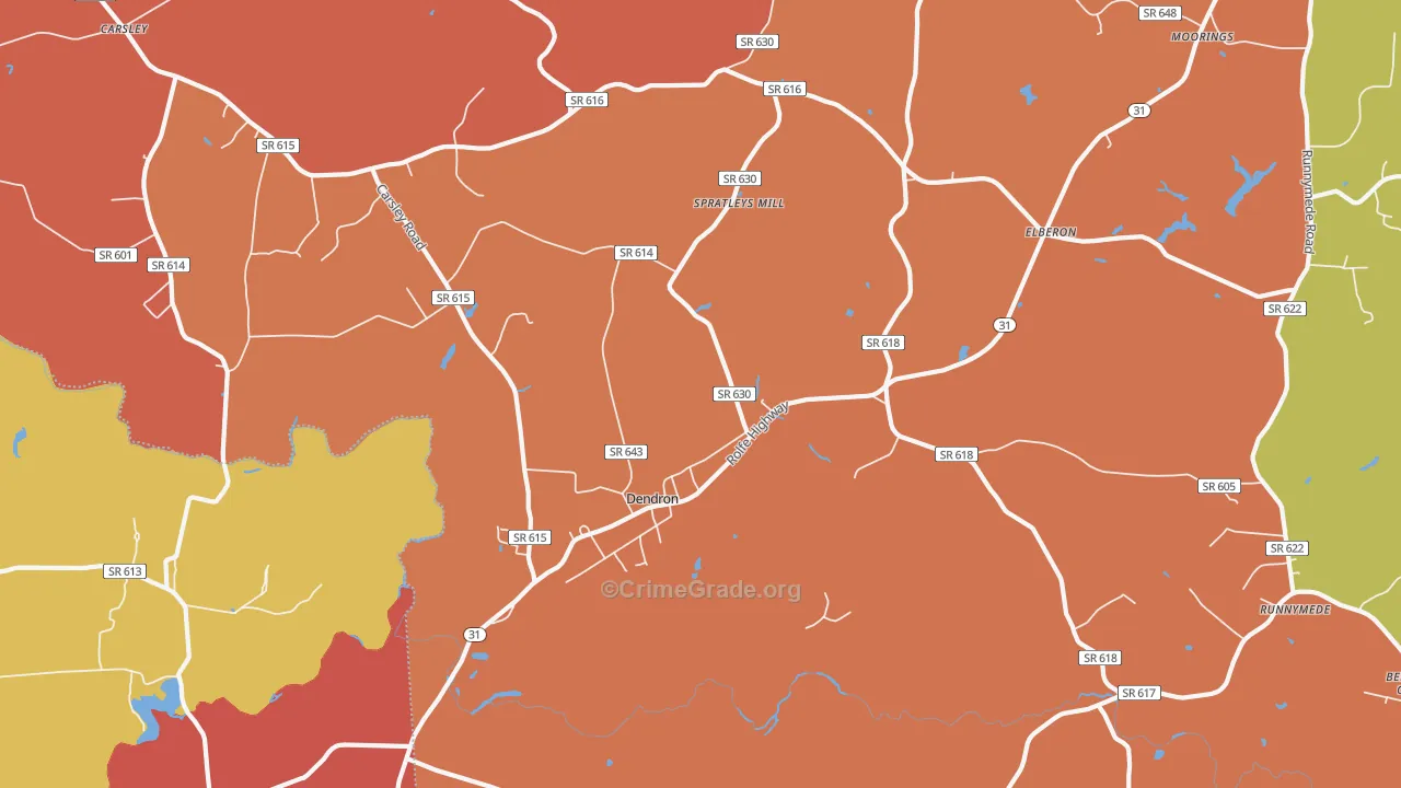 Dendron, VA Map of Assault Rates