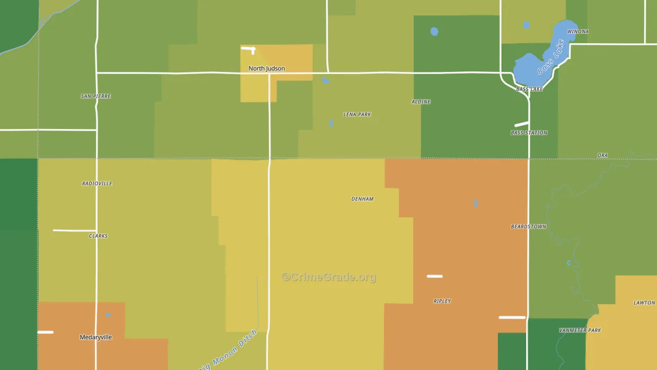 Denham, IN Map of Assault Rates