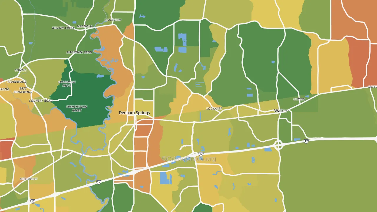 Denham Springs, LA Map of Assault Rates
