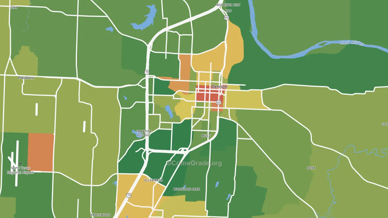 Denison, TX Map of Assault Rates