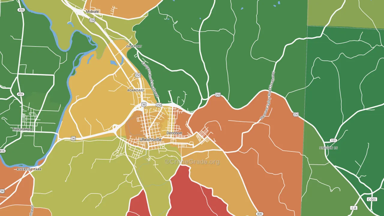 Dennison, OH Map of Assault Rates