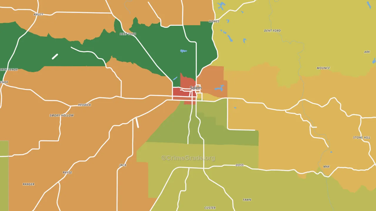 Dent County, MO Map of Assault Rates