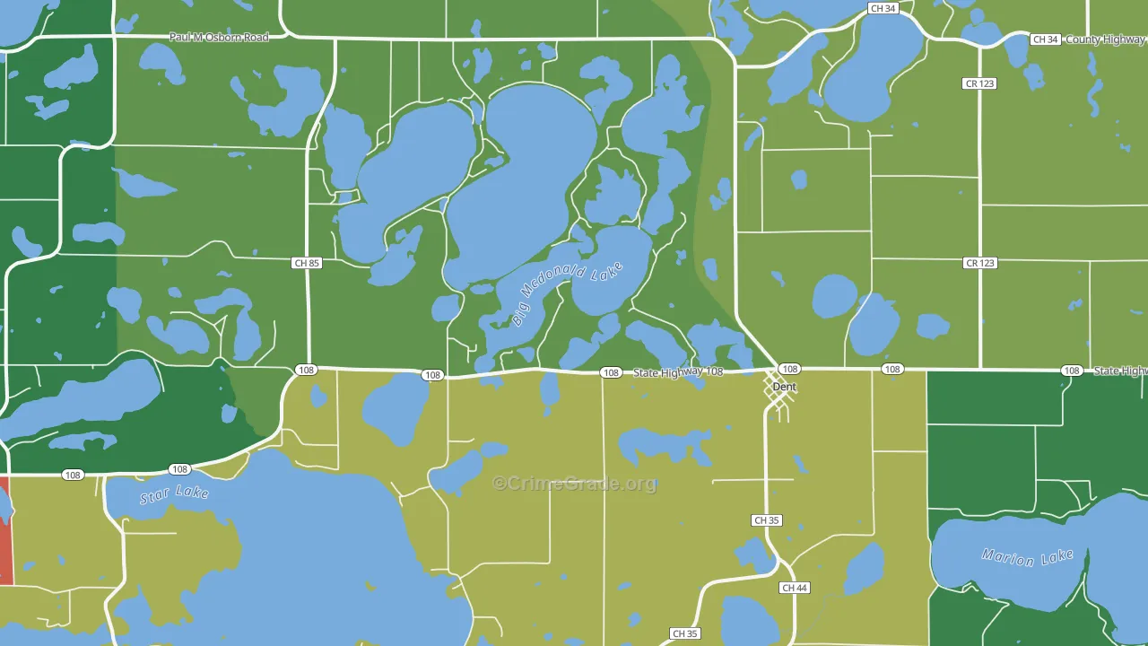 Dent, MN Map of Assault Rates