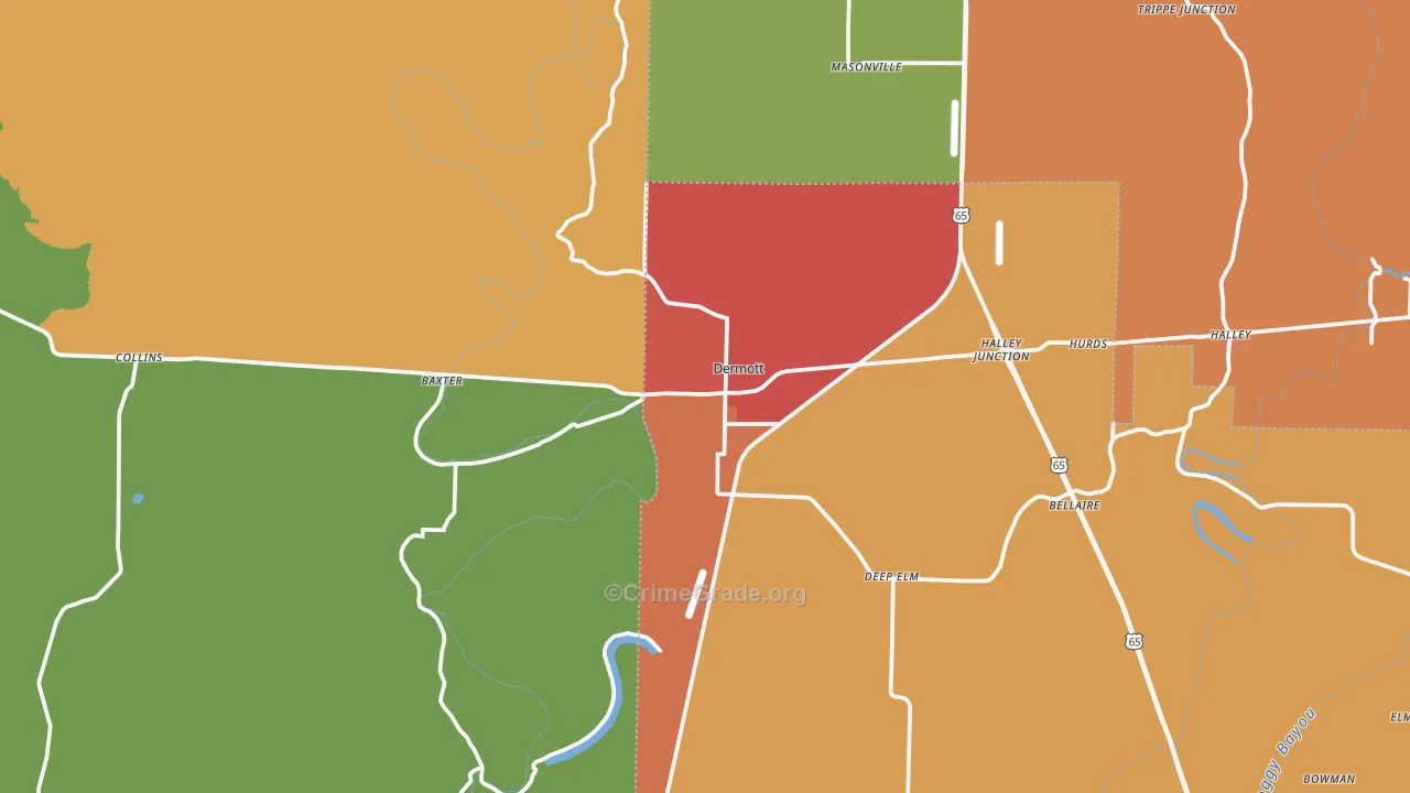 Dermott, AR Map of Assault Rates