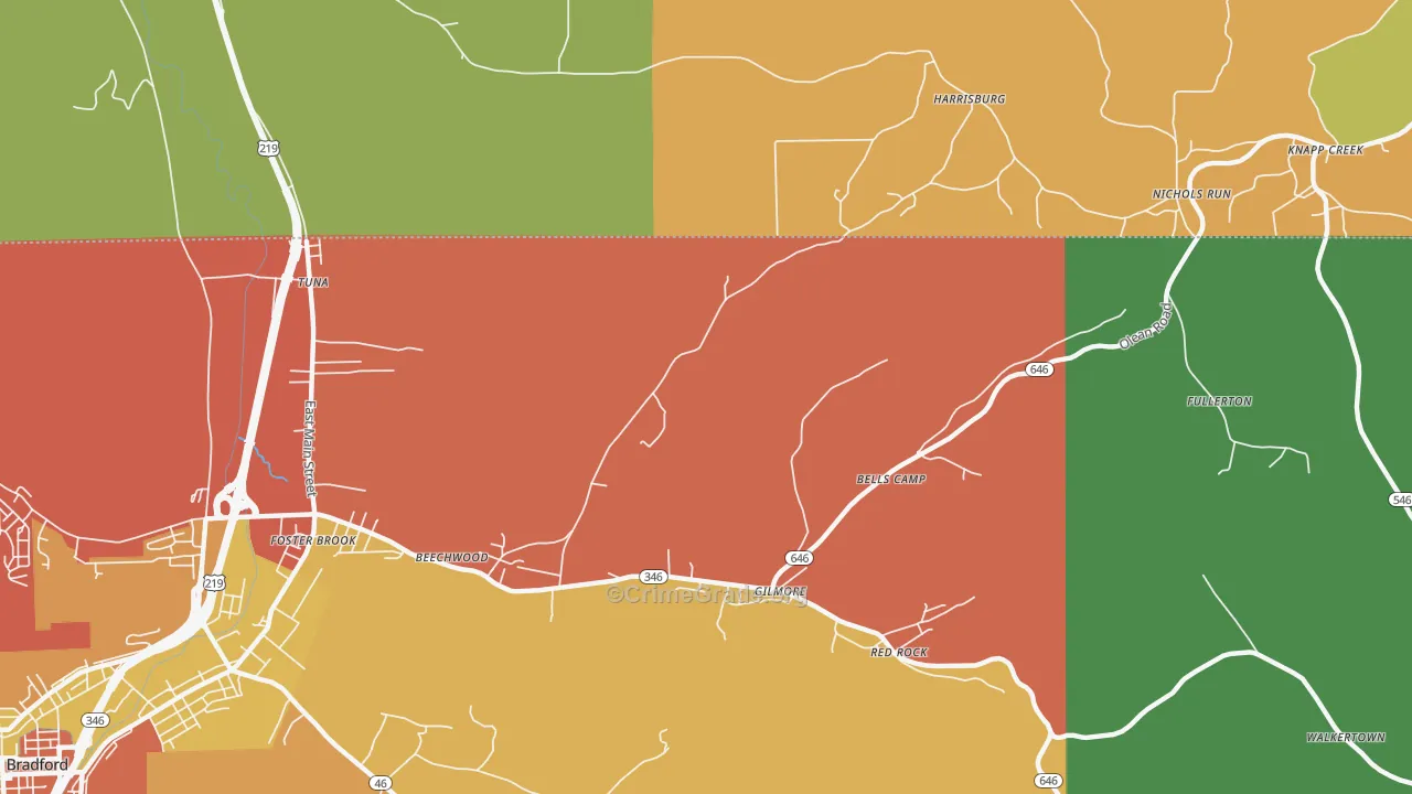 Derrick City, PA Map of Assault Rates