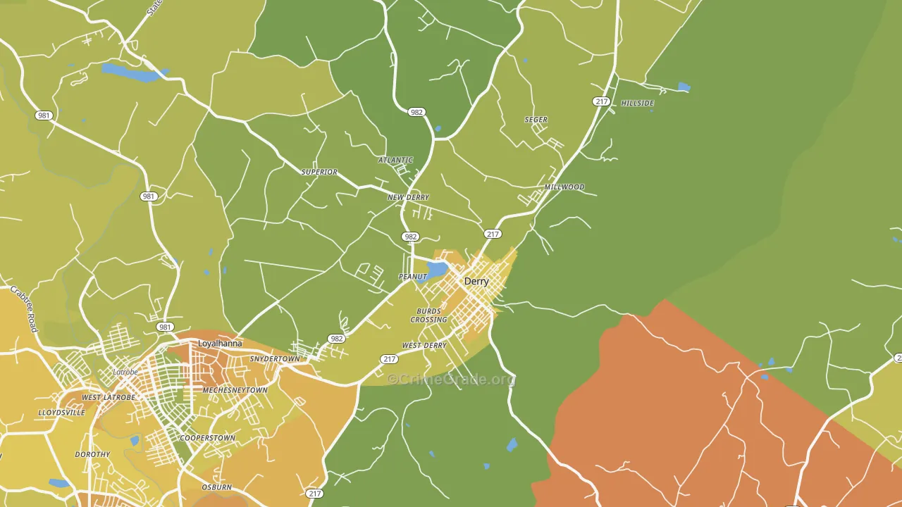 Derry, PA Map of Assault Rates