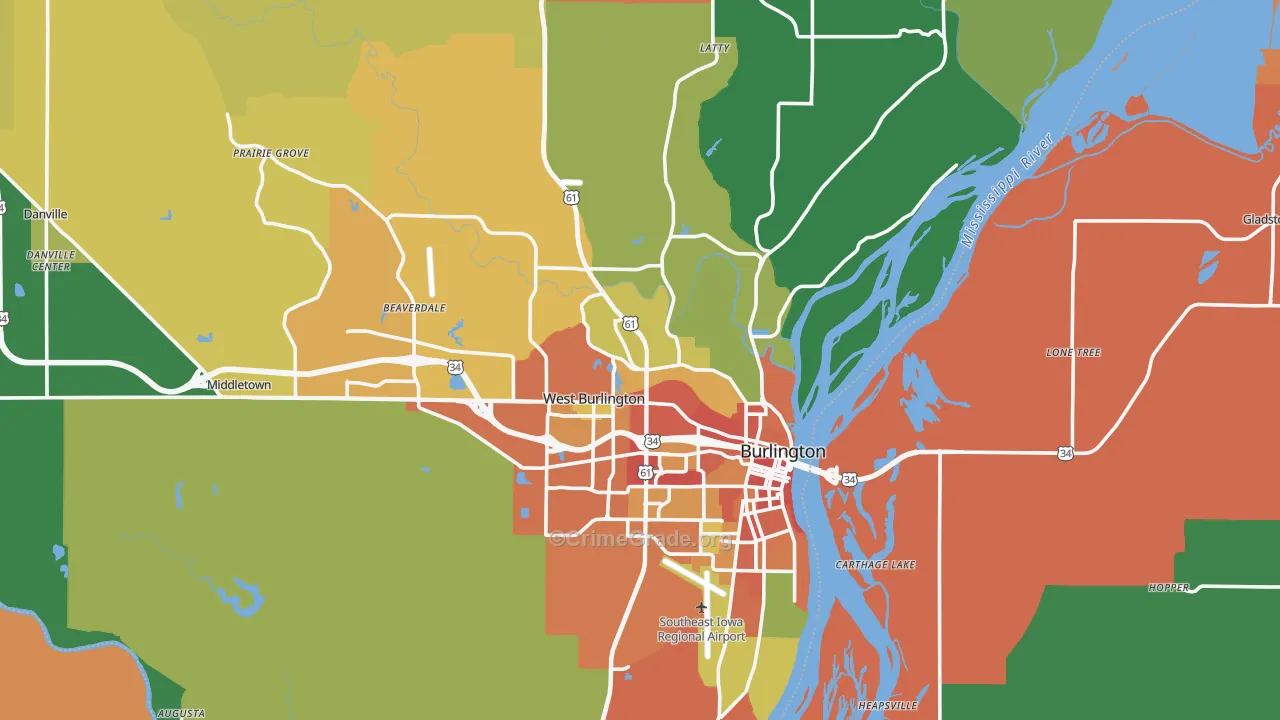 Des Moines County, IA Map of Assault Rates