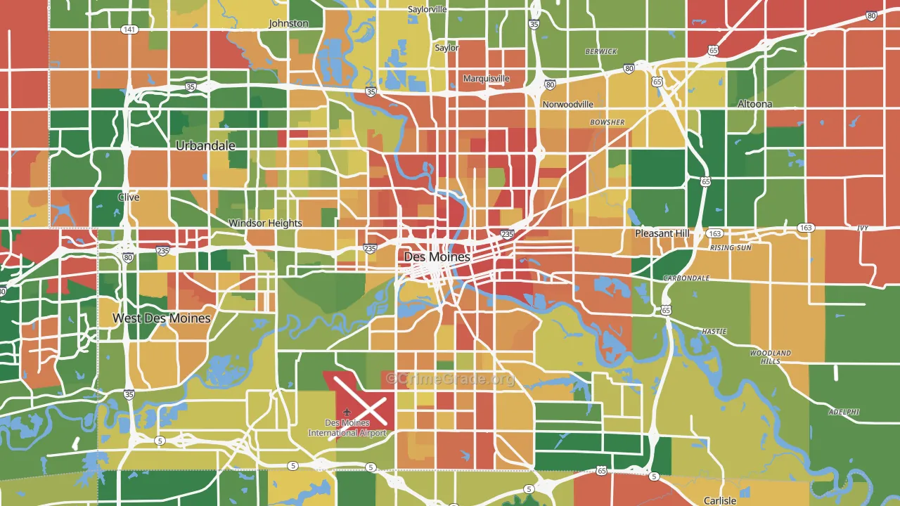 Des Moines, IA Map of Assault Rates