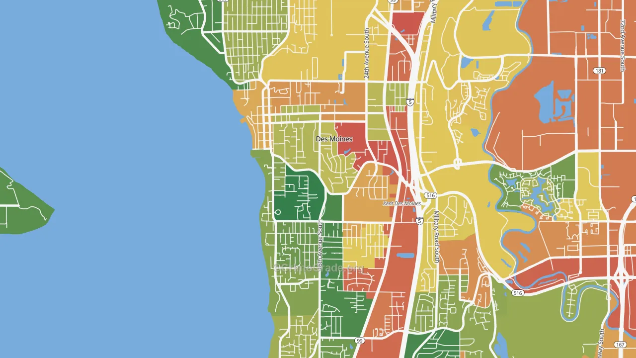 Des Moines, WA Map of Assault Rates