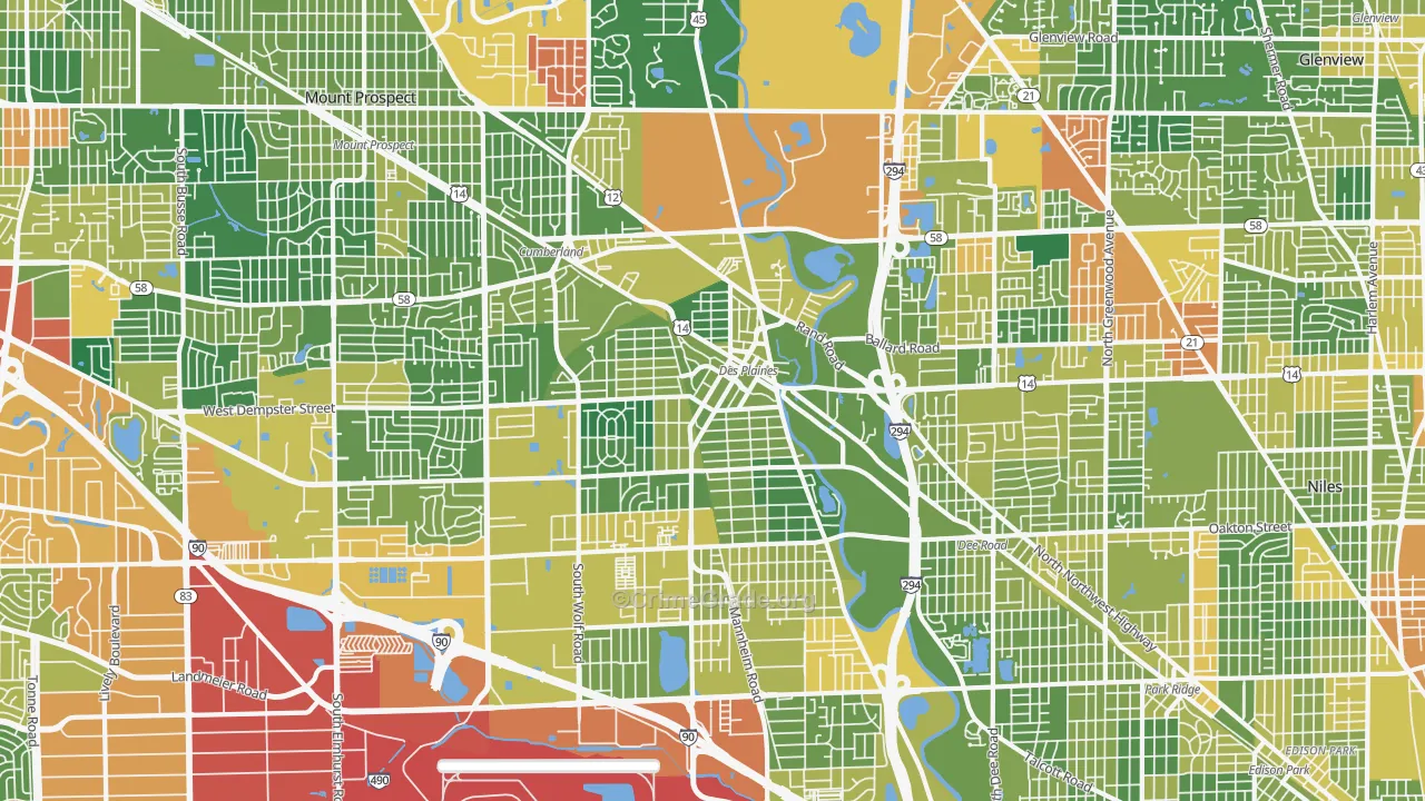 Des Plaines, IL Map of Assault Rates