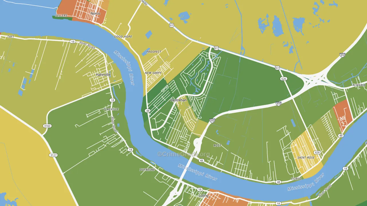 Destrehan, LA Map of Assault Rates