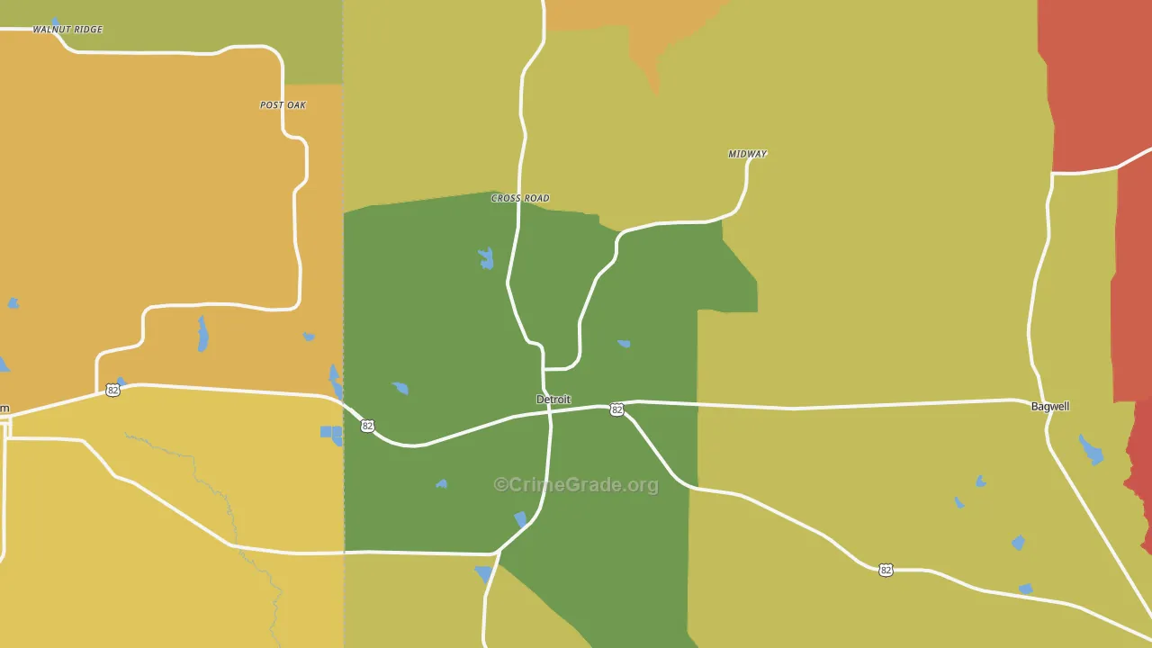 Detroit, TX Map of Assault Rates