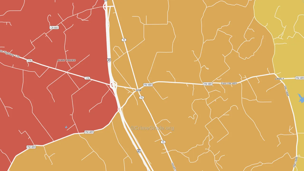 Dew, TX Map of Assault Rates