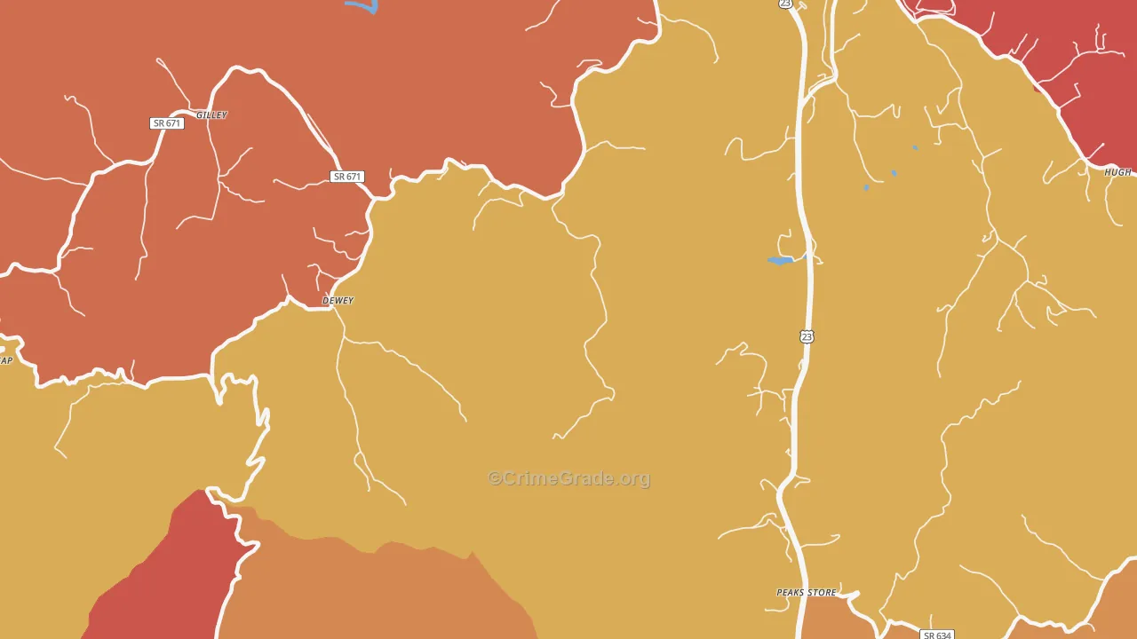Dewey, VA Map of Assault Rates