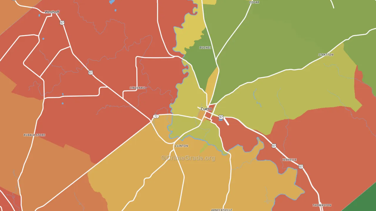DeWitt County, TX Map of Assault Rates