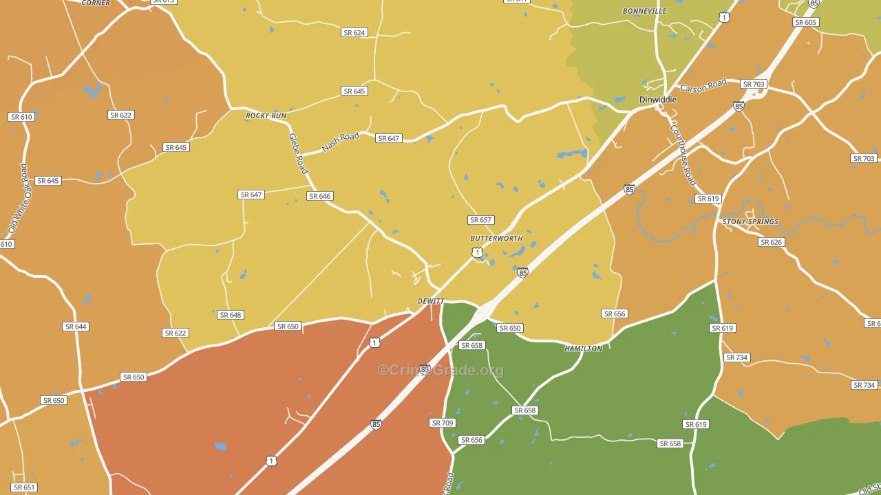 Dewitt, VA Map of Assault Rates