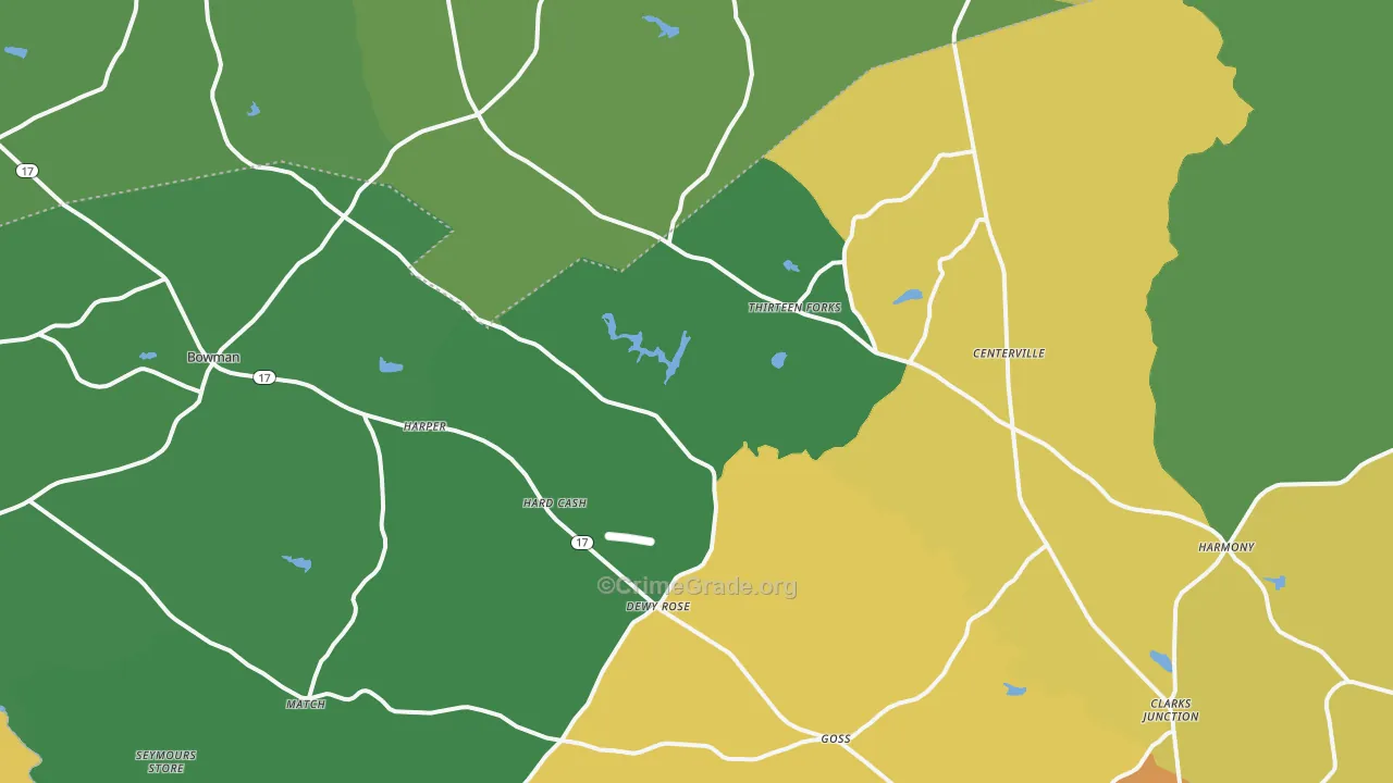 Dewy Rose, GA Map of Assault Rates