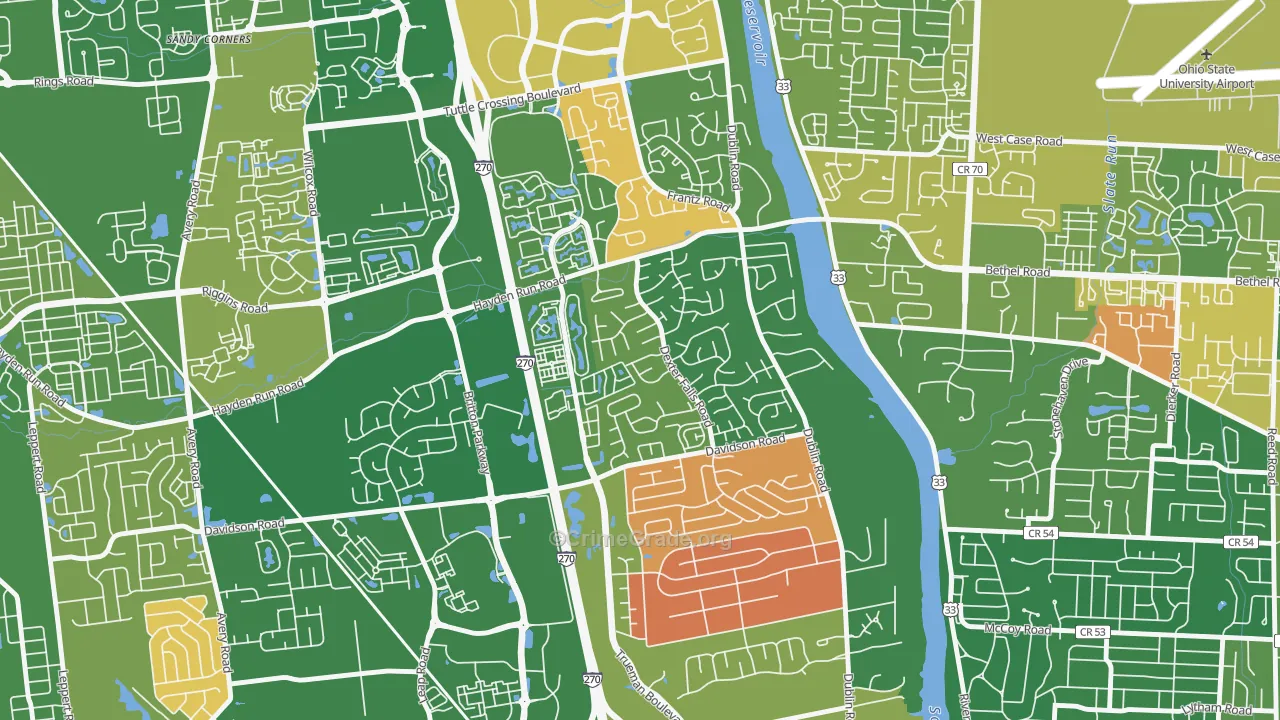 Dexter Falls, Columbus, OH Map of Assault Rates