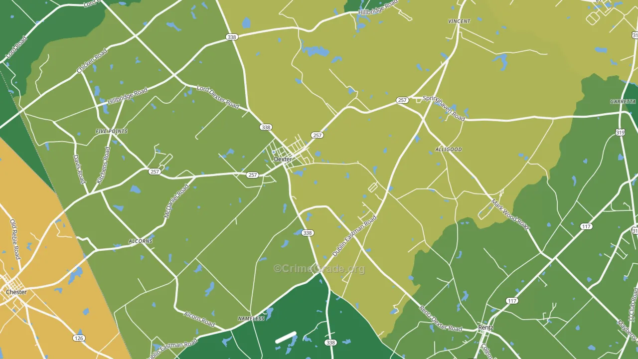 Dexter, GA Map of Assault Rates