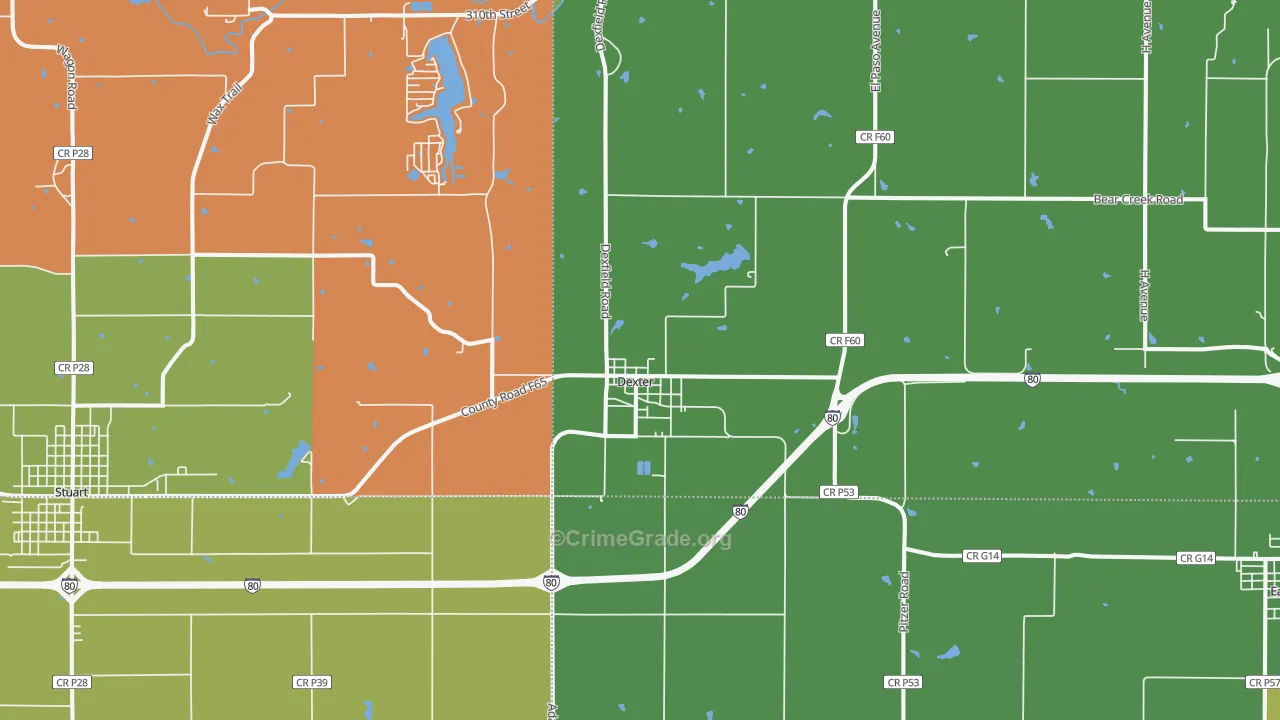 Dexter, IA Map of Assault Rates