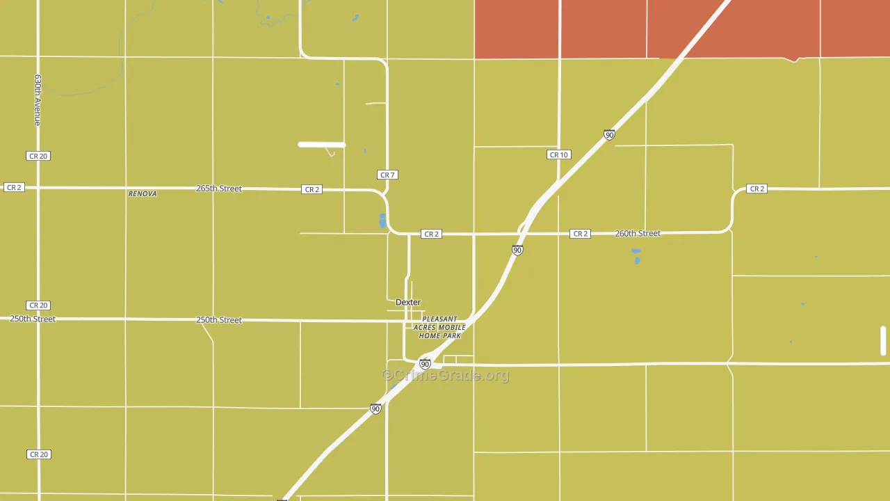Dexter, MN Map of Assault Rates