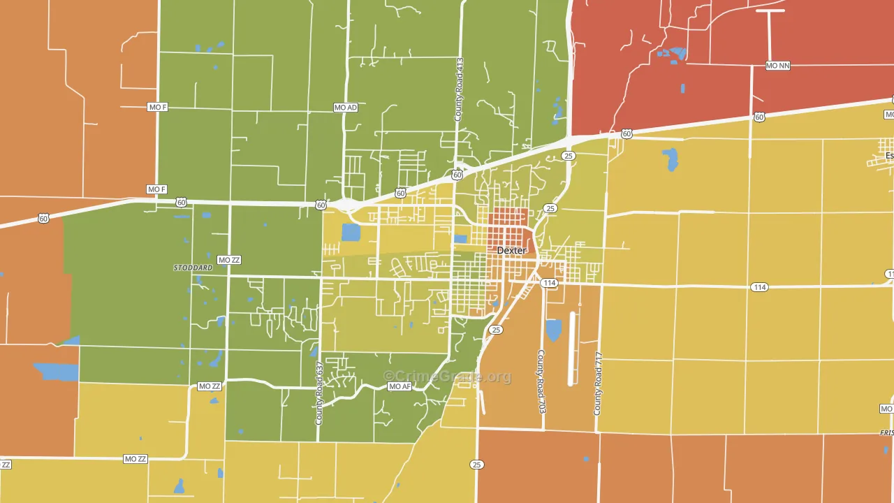 Dexter, MO Map of Assault Rates