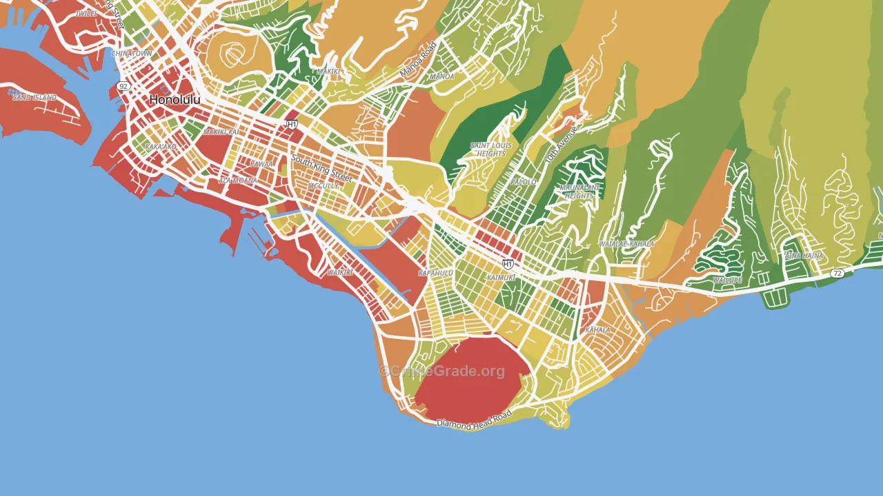 Diamond Head-Kapahulu-St Louis, Honolulu, HI Map of Assault Rates