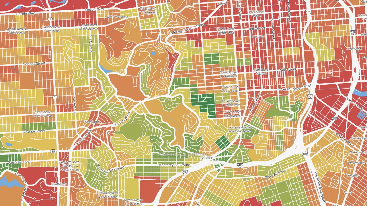 Diamond Heights, San Francisco, CA Map of Assault Rates