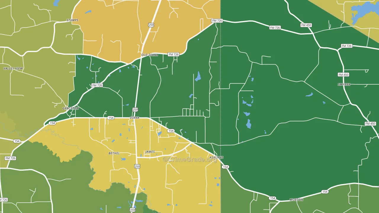 Diana, TX Map of Assault Rates