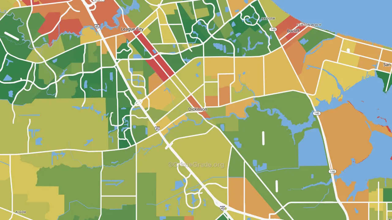 Dickinson, TX Map of Assault Rates