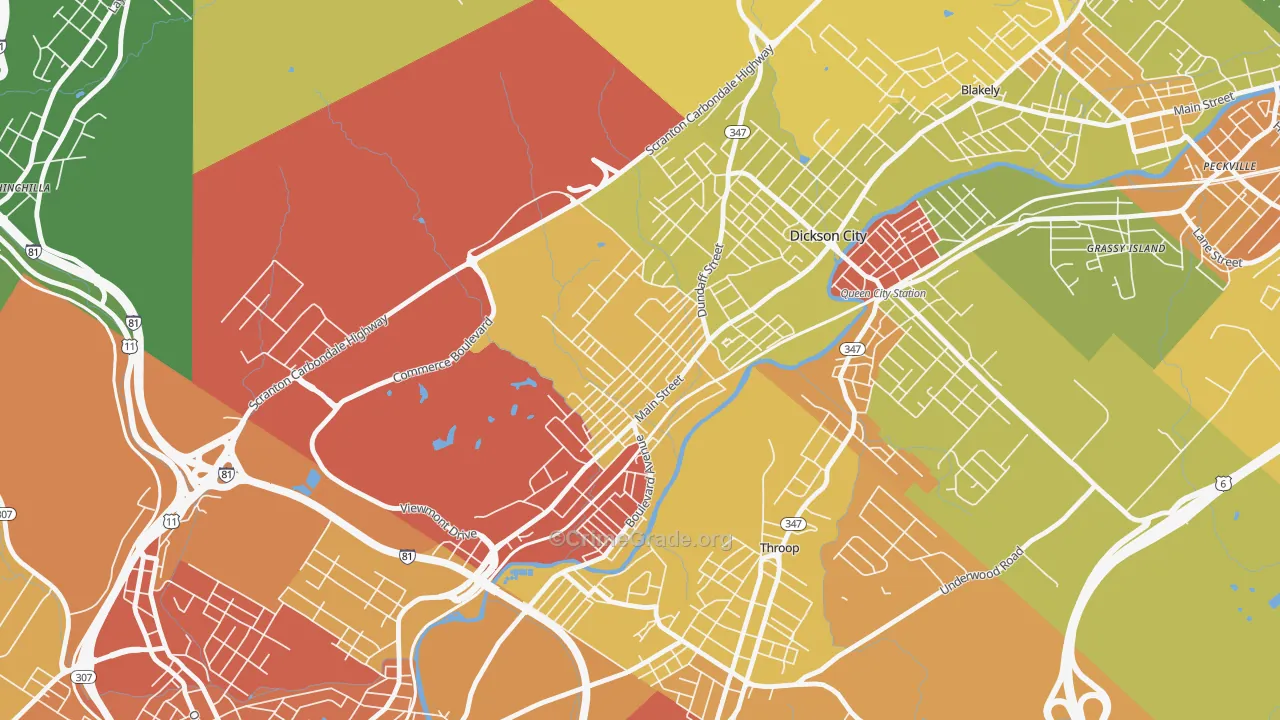 Dickson City, PA Map of Assault Rates