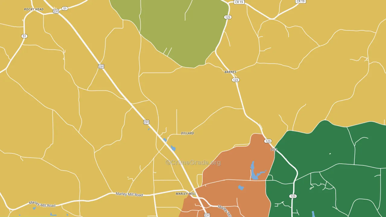 Dillard, AL Map of Assault Rates