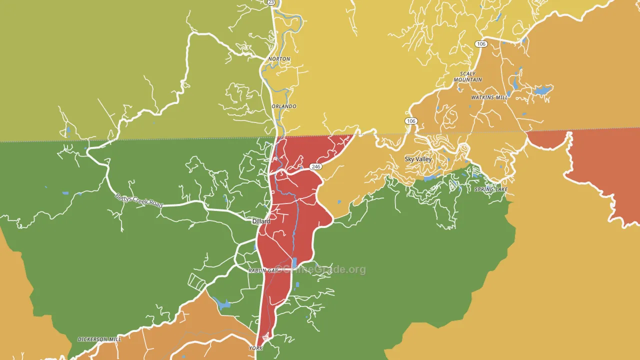 Dillard, GA Map of Assault Rates