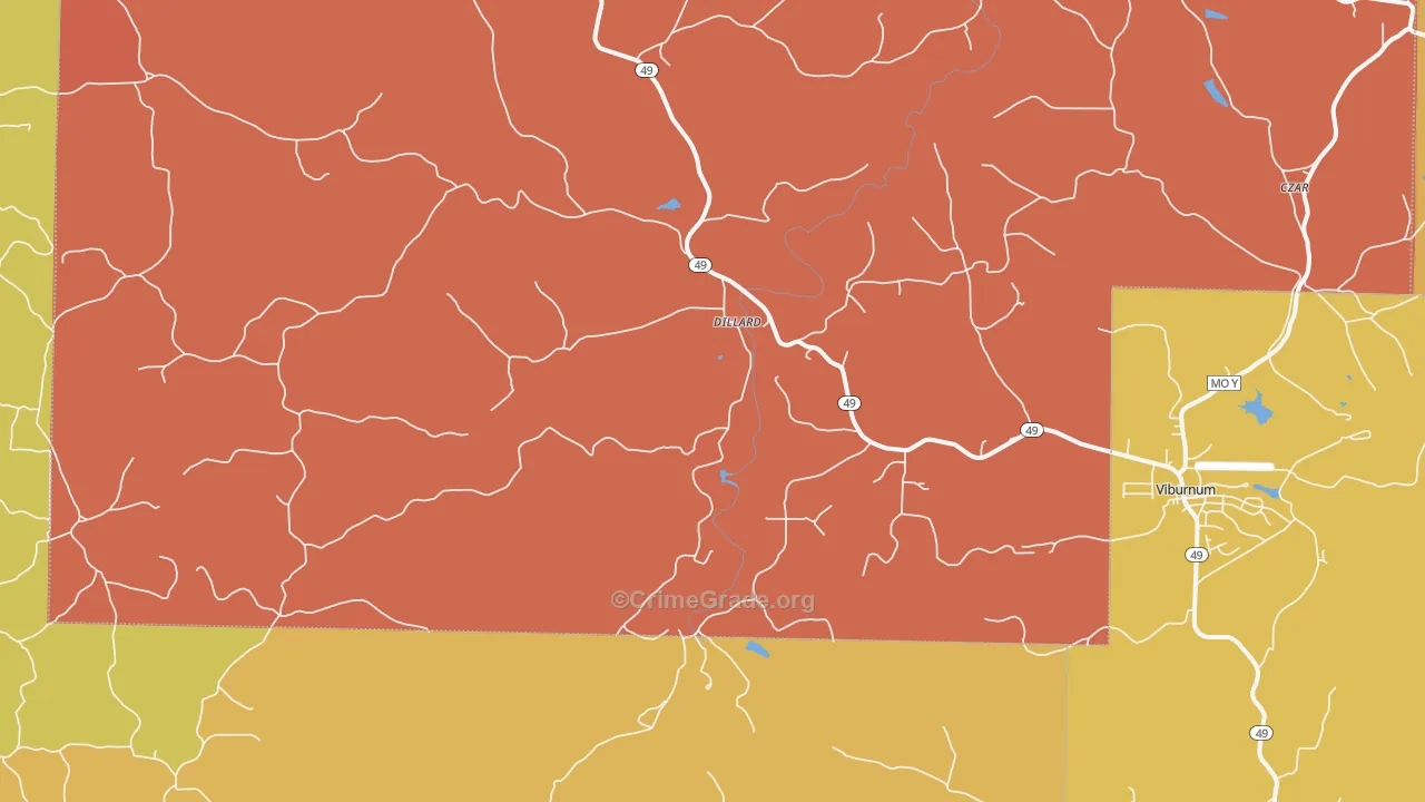 Dillard, MO Map of Assault Rates