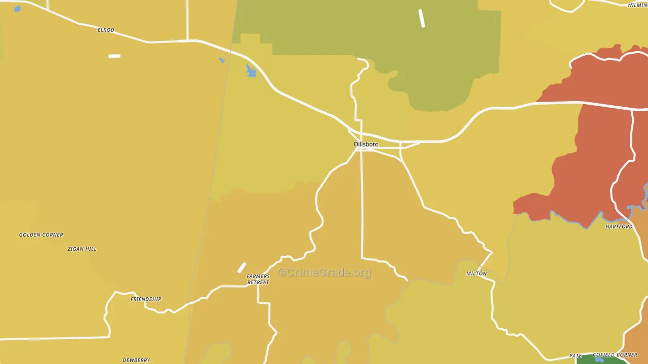 Dillsboro, IN Map of Assault Rates