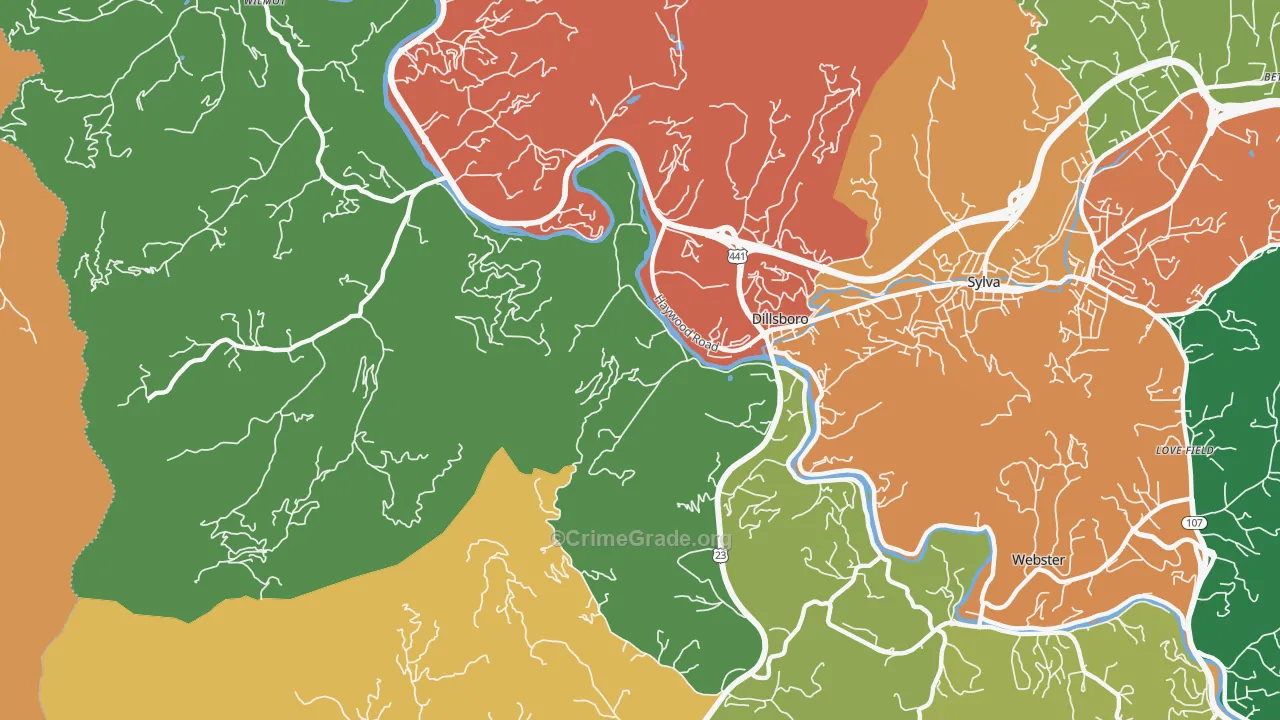 Dillsboro, NC Map of Assault Rates