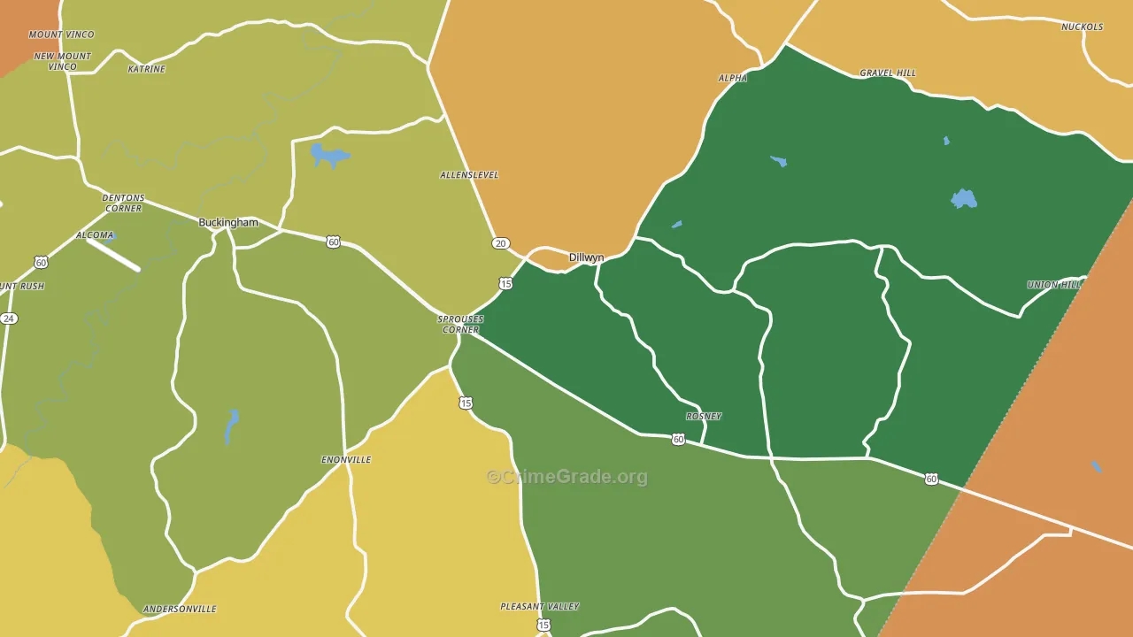 Dillwyn, VA Map of Assault Rates