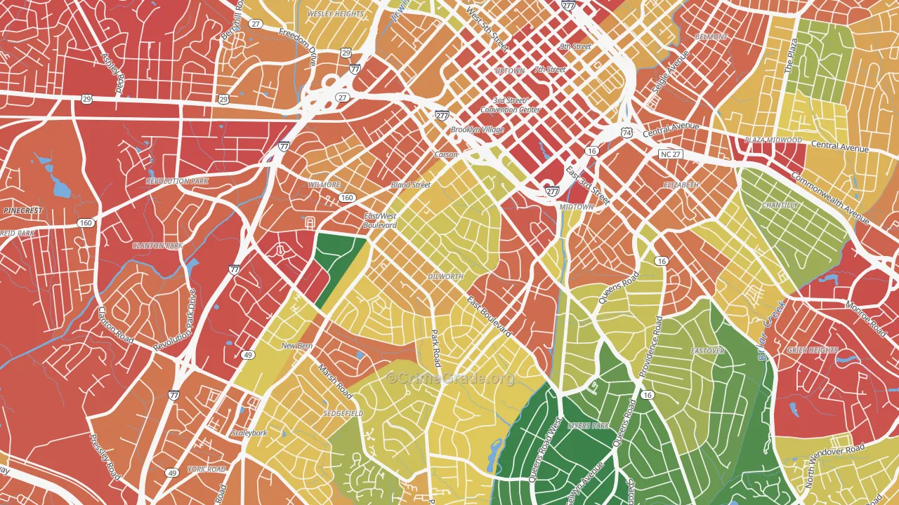 Dilworth, Charlotte, NC Map of Assault Rates
