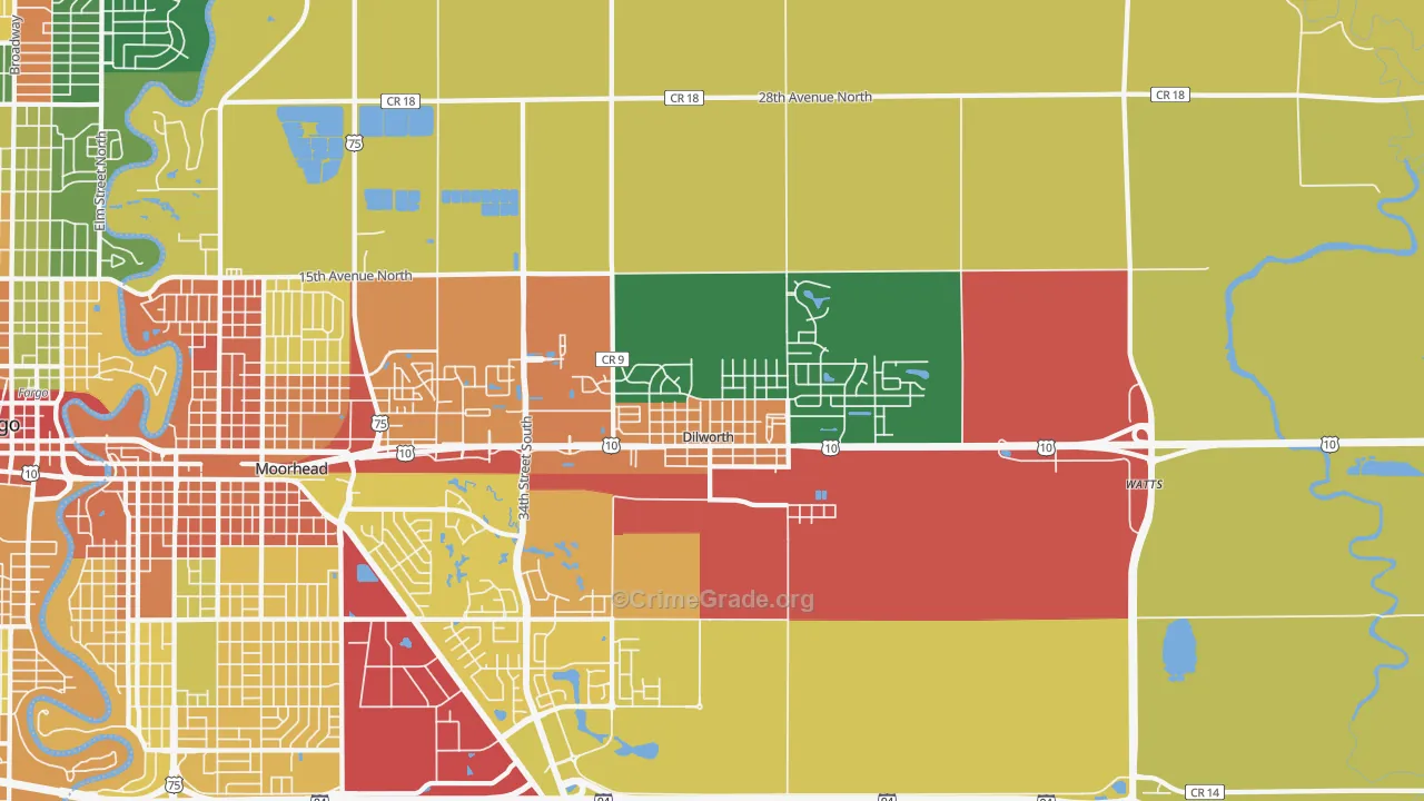 Dilworth, MN Map of Assault Rates