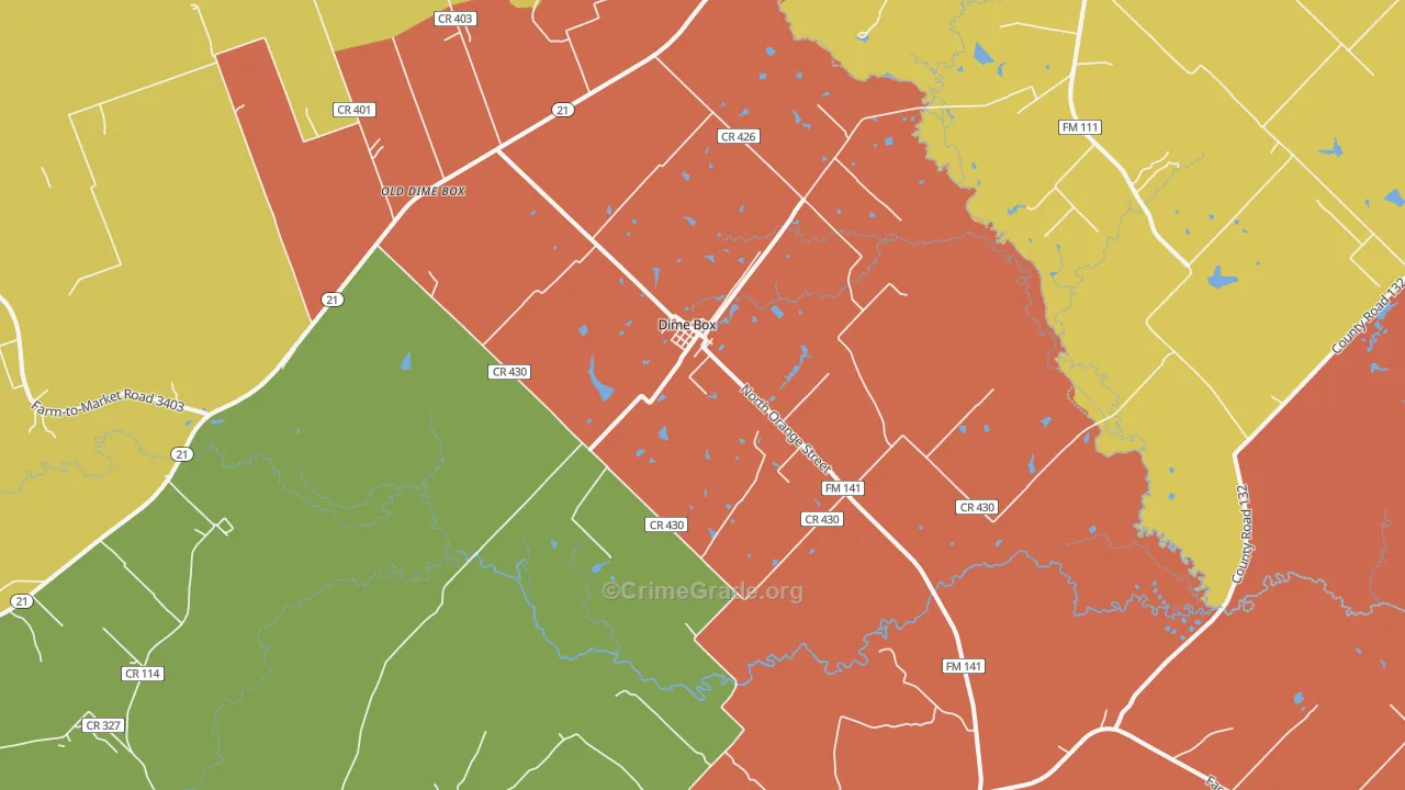 Dime Box, TX Map of Assault Rates